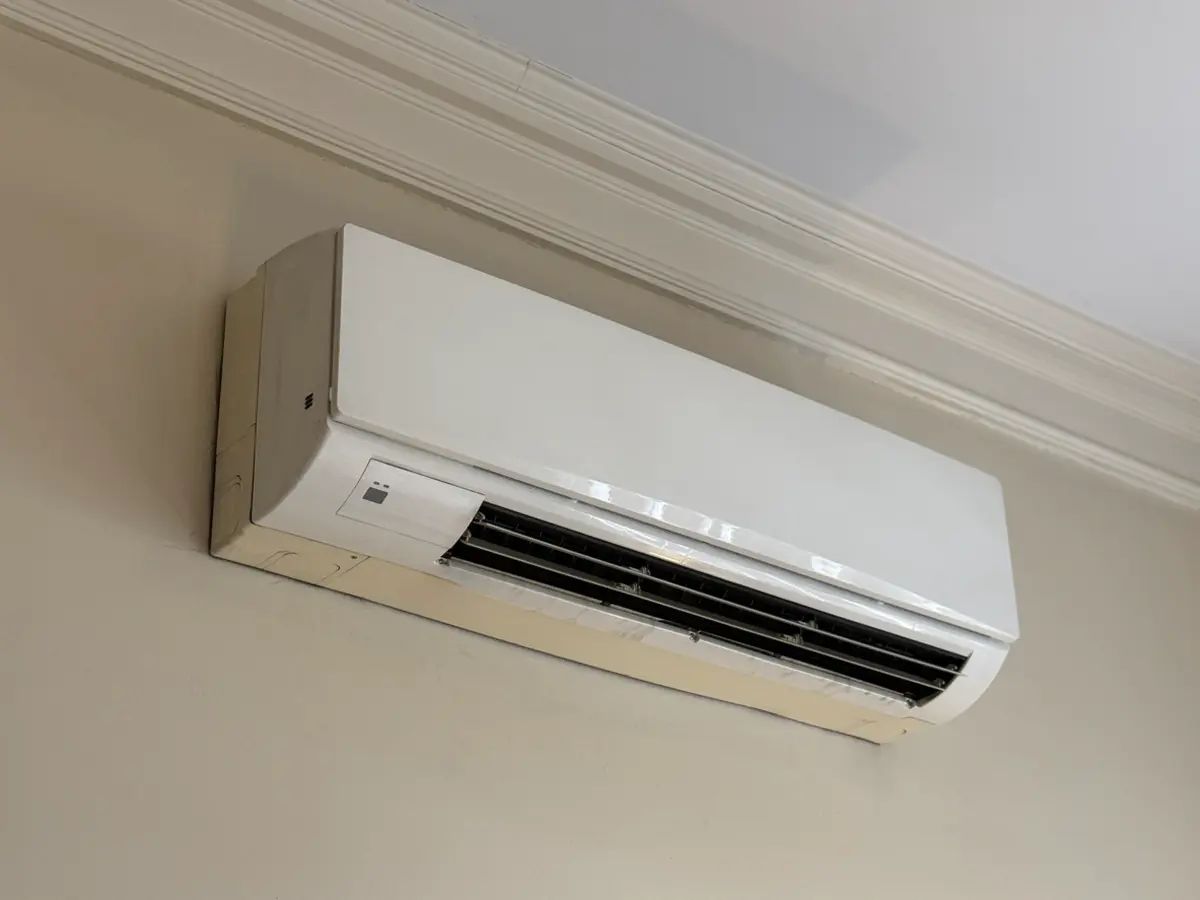 Close-up of a wall-mounted ductless mini-split indoor unit